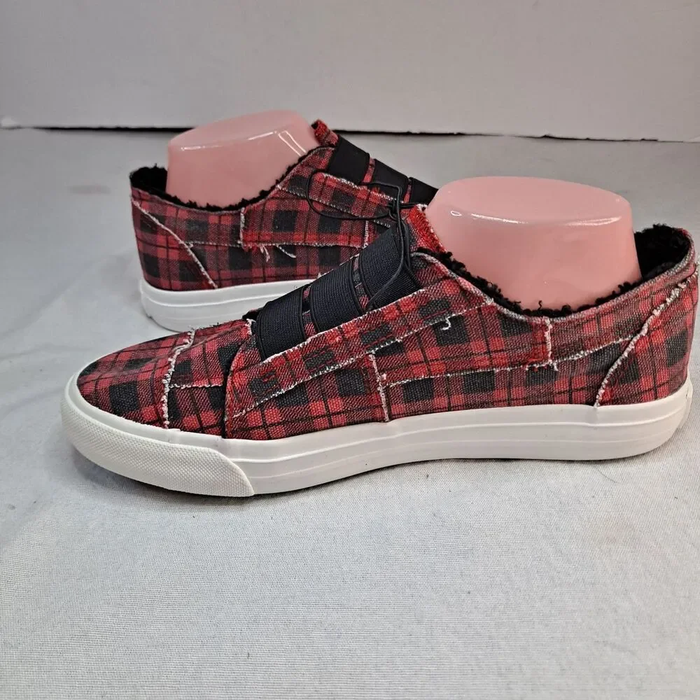 Blowfish Malibu Sneakers Womens Size 9 Slip-on Red/Black Buffalo Check Canvas